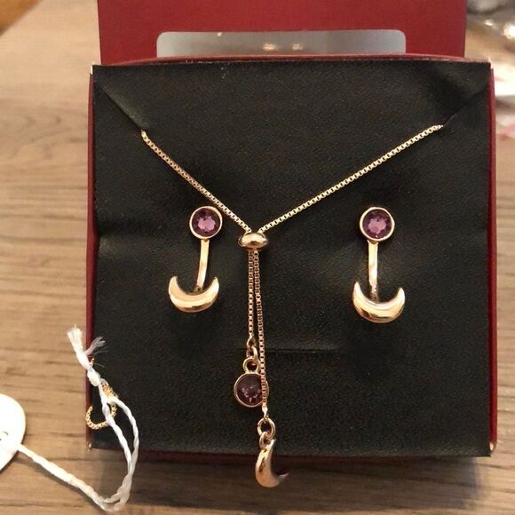Swarovski authentic Crystals Necklace & Earrings Gold18kg plated amethyst color - Picture 1 of 12